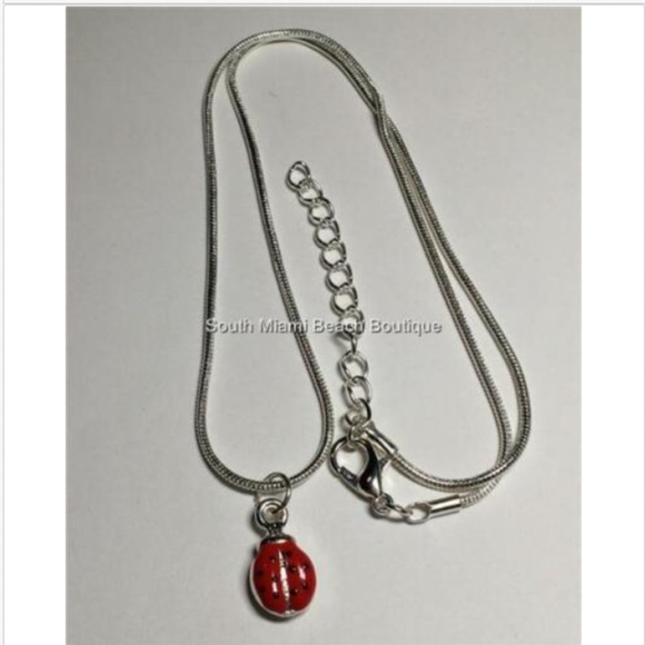 Silver Ladybug Necklace Pendant Red Black Enamel - Picture 6 of 8